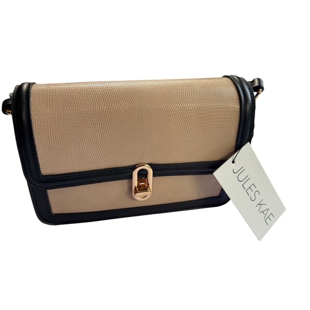 Jules Kae Mia Crossbody Bag Beige Black Lizard Embossed Vegan Leather Small NWT